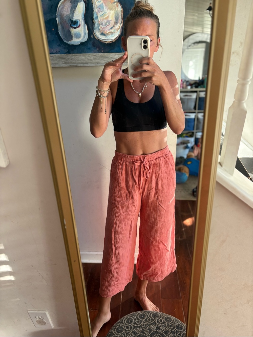 Splendid Coral Elastic Waist Gauze Pants